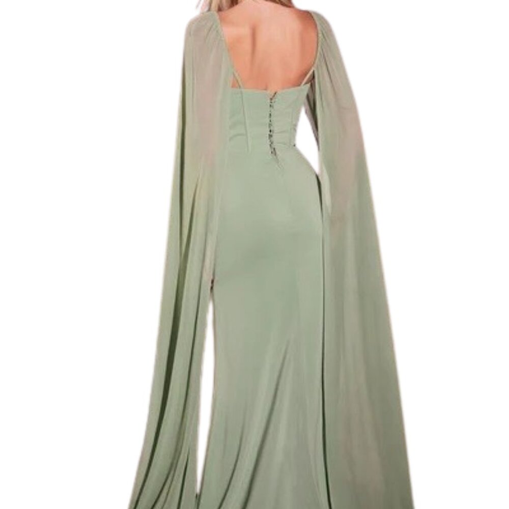 NWT Ladivine CD356 Chiffon Evening Dress Sage Size 8 - Picture 3 of 6
